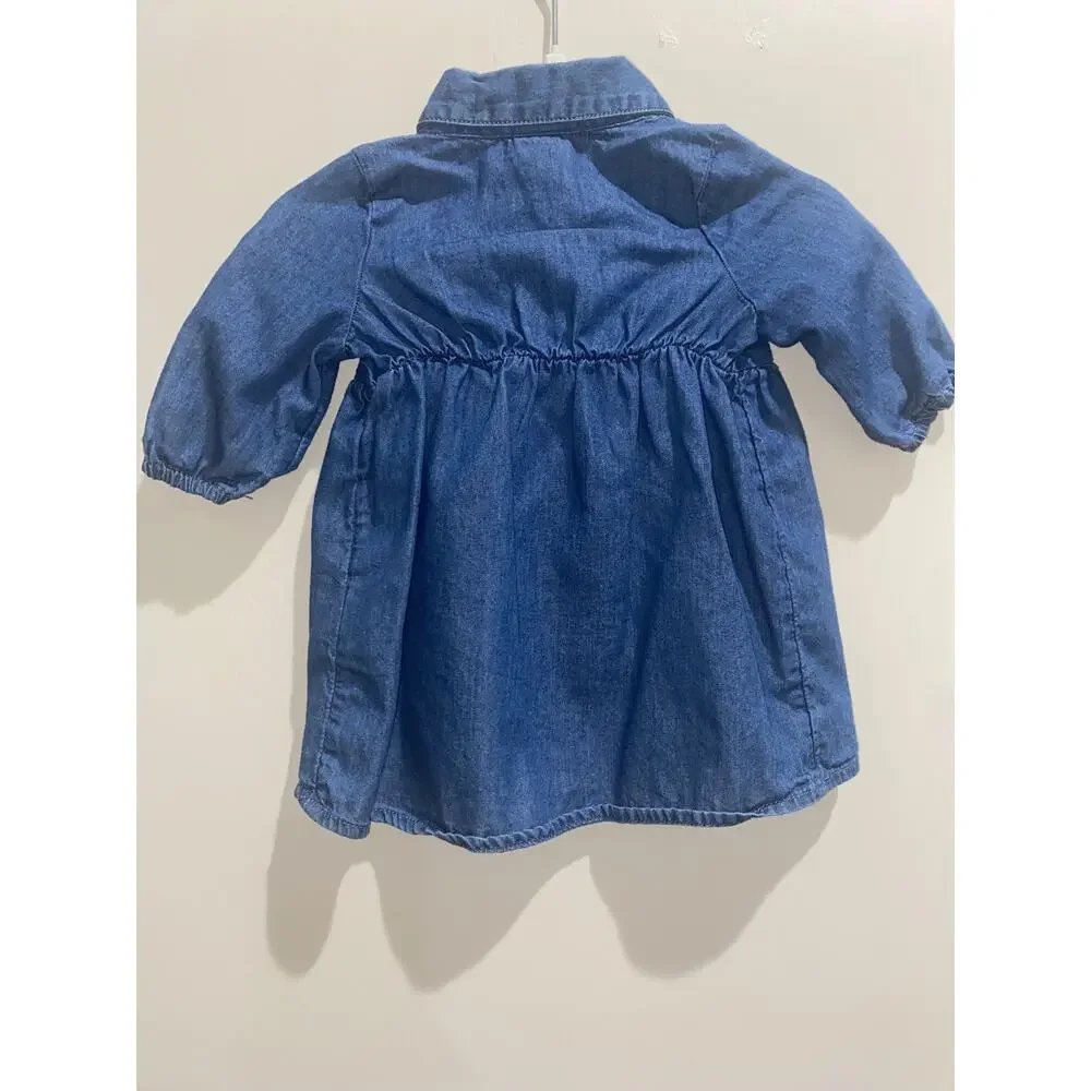 OLD NAVY 0-3 Months Baby Girl Jean Denim Shirt Dress Pockets Faux Waist Tie